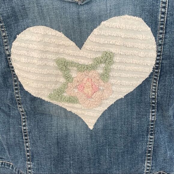 Vintage Upcycled Cottage Core Shabby Chic Denim Cropped Denim Jean Jacket Sz M - Picture 3 of 10